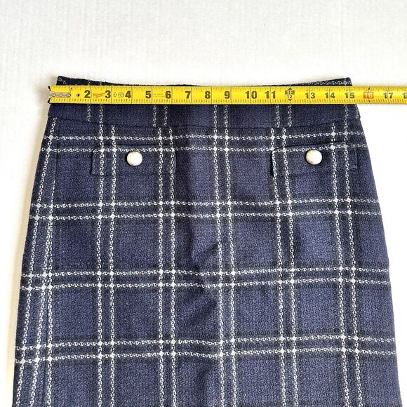 Ann Taylor Loft Tweed Navy Blue Plaid Mini Skirt Size 2 A Line Office Preppy - Picture 5 of 8